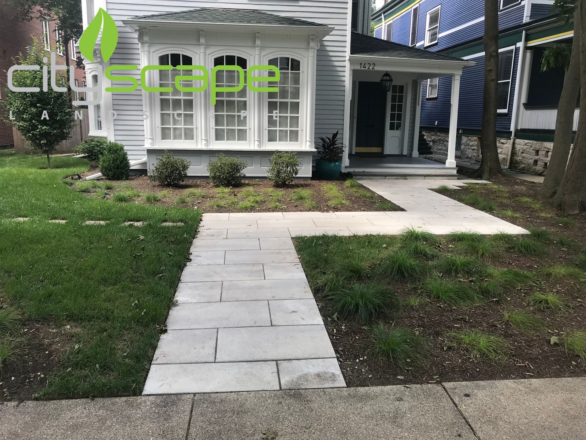 A frontyard that is fully landscaped