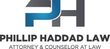 The logo for phillip haddad law attorney and counselor at law