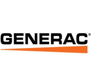 Generac logo: black text with an orange upward-pointing angled line.