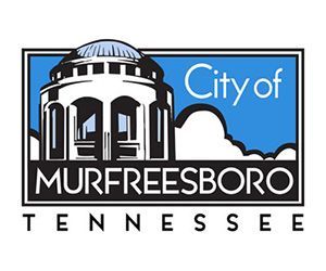 City of Murfreesboro, Tennessee logo: white building with dome, blue sky background.