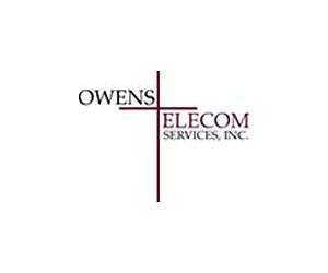 Owens Telecom Services logo: Text with a cross symbol; maroon and black on white.