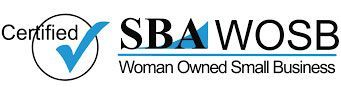 Certified SBA WOSB: Woman Owned Small Business logo with a blue checkmark.