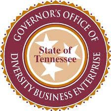 Tennessee Governor's Office of Diversity Business Enterprise seal: circular, maroon with gold border, state seal in center.