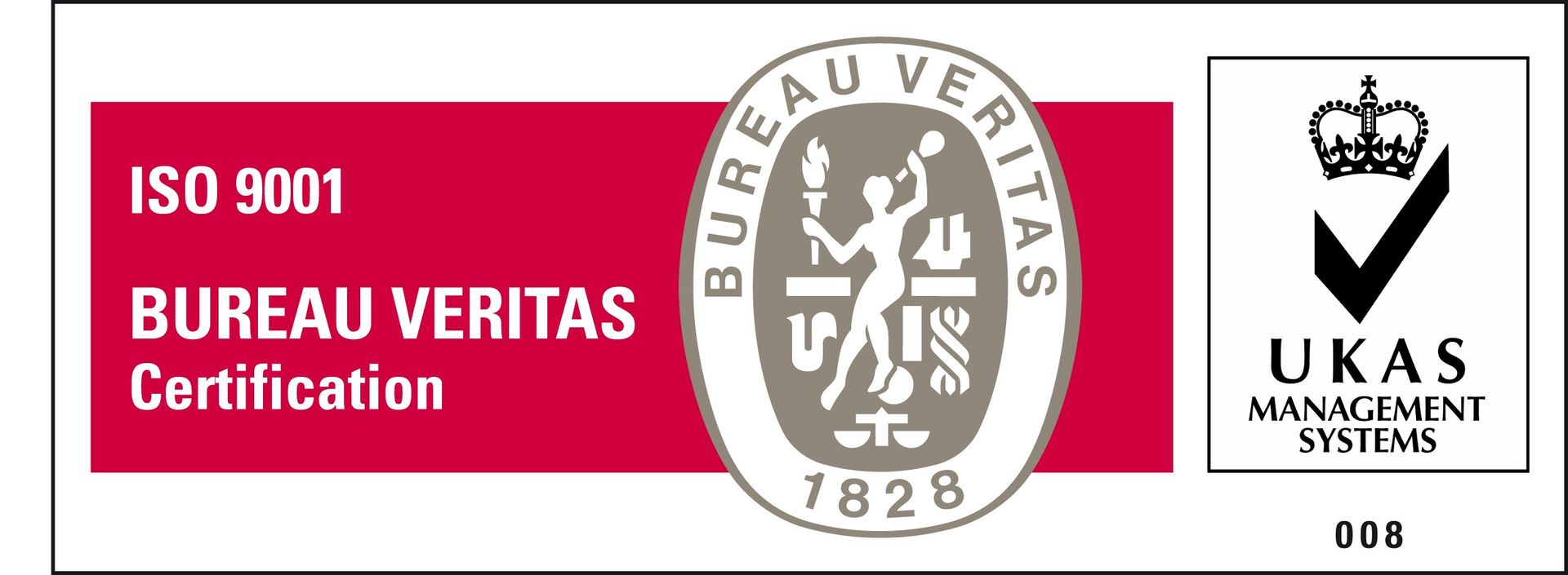 Un panneau rouge et blanc indiquant la certification Bureau Veritas