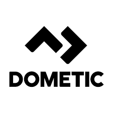 A black and white logo for dometic with two arrows pointing in opposite directions.