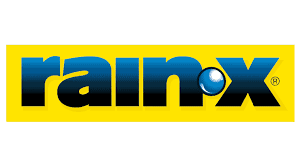 A yellow and blue rain x logo on a white background