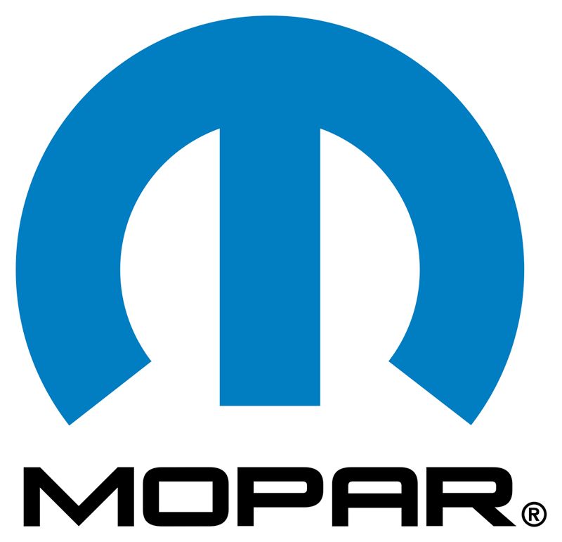 A blue mopar logo on a white background