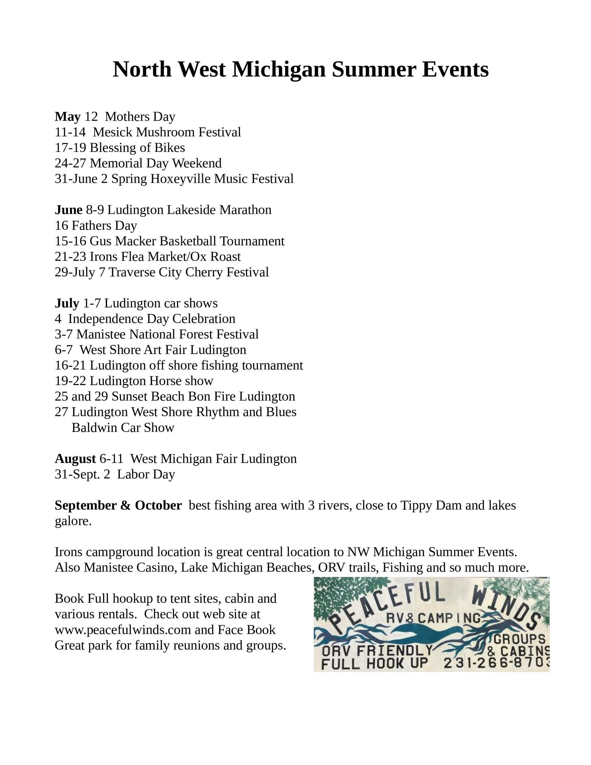 A list of north west michigan summer events with a picture of a peaceful mind.