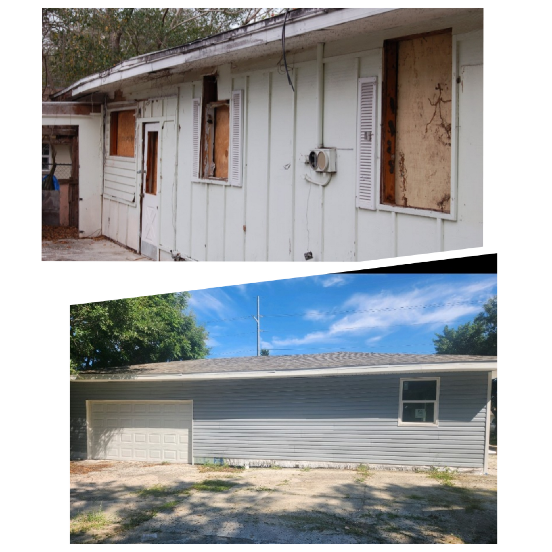 A picture of a house before and after being painted