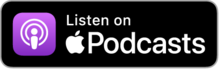 A purple button that says `` listen on podcasts '' on a black background.