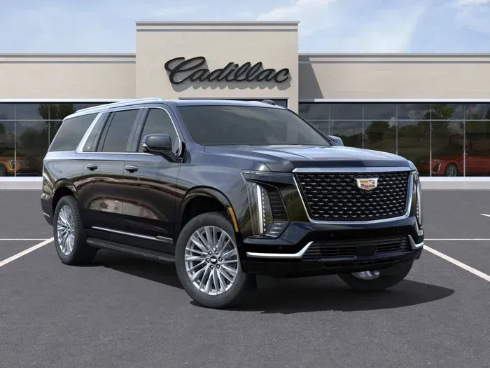 A black cadillac escalade is shown on a white background.