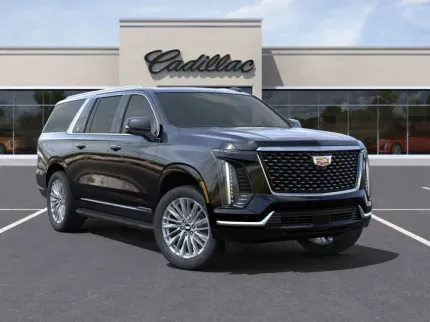 A black cadillac escalade is shown on a white background.
