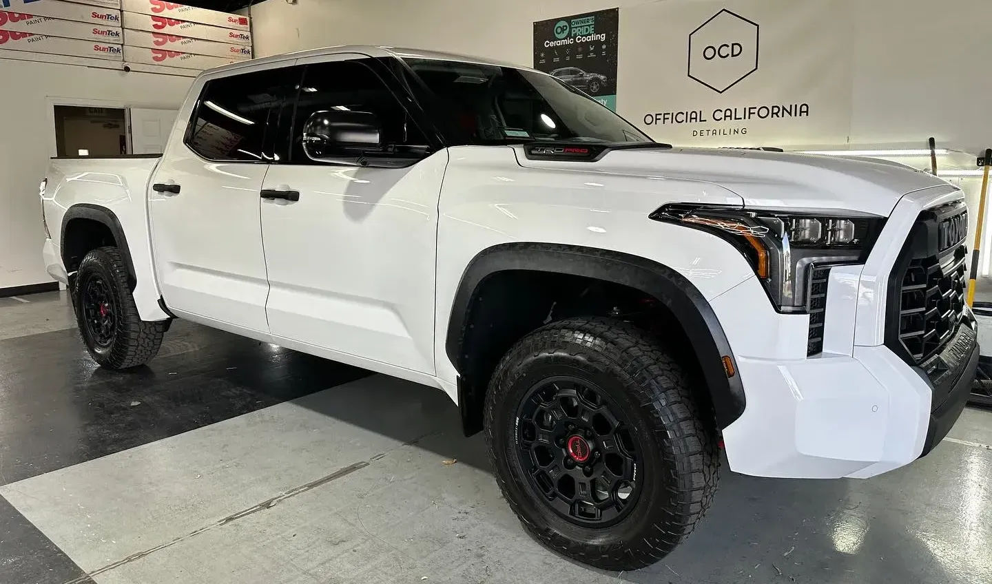 Window tinting on white truck