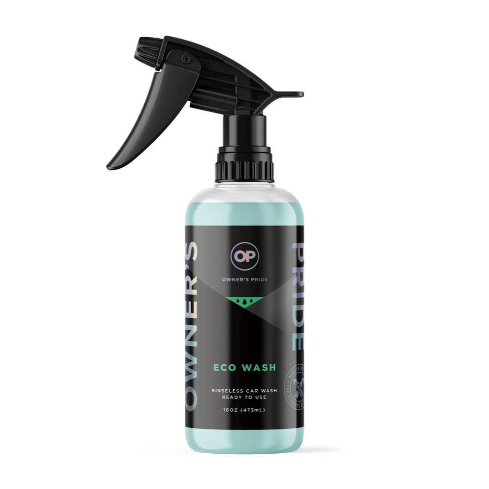 A spray bottle of owners eco wash on a white background