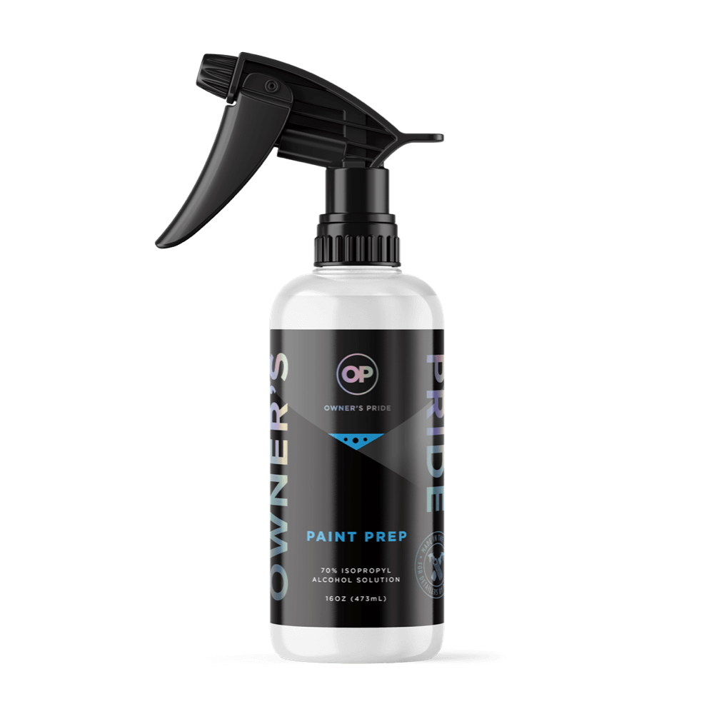 A bottle of paint prep with a black sprayer on a white background.