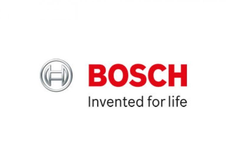 the bosch logo is on a white background and says invented for life .