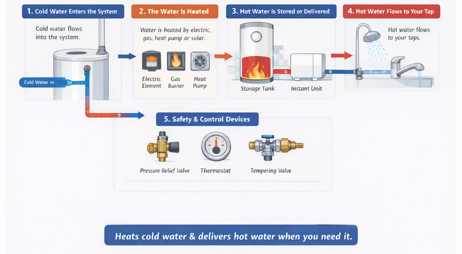 how does a hot water system work
