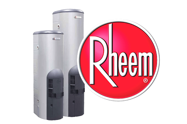 two rheem water heaters are sitting next to each other