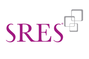 A purple and white logo for sres on a white background