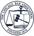Chicago Bar Association logo: Scales, gavel, book, and anchor in a circular frame, founded 1874.