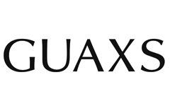 Een zwart-wit logo voor Guaxs op een witte achtergrond.