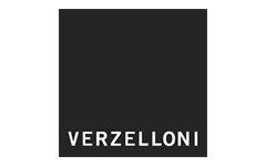 Een zwart vierkant met het woord verzelloni erop. Logo merk Verzelloni.