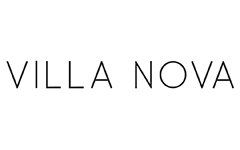 Een zwart-wit logo voor villa nova op een witte achtergrond.