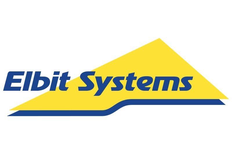 A yellow and blue logo for elbit systems on a white background.