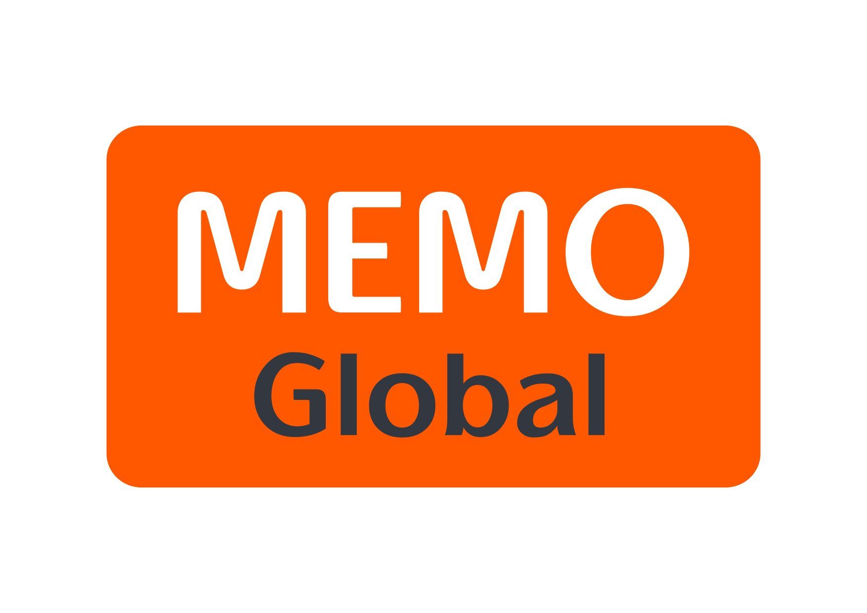 The logo for memo global is orange and black