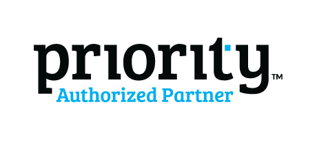 The priority authorized partner logo is black and blue on a white background.