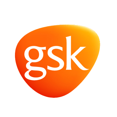 An orange and white gsk logo on a white background