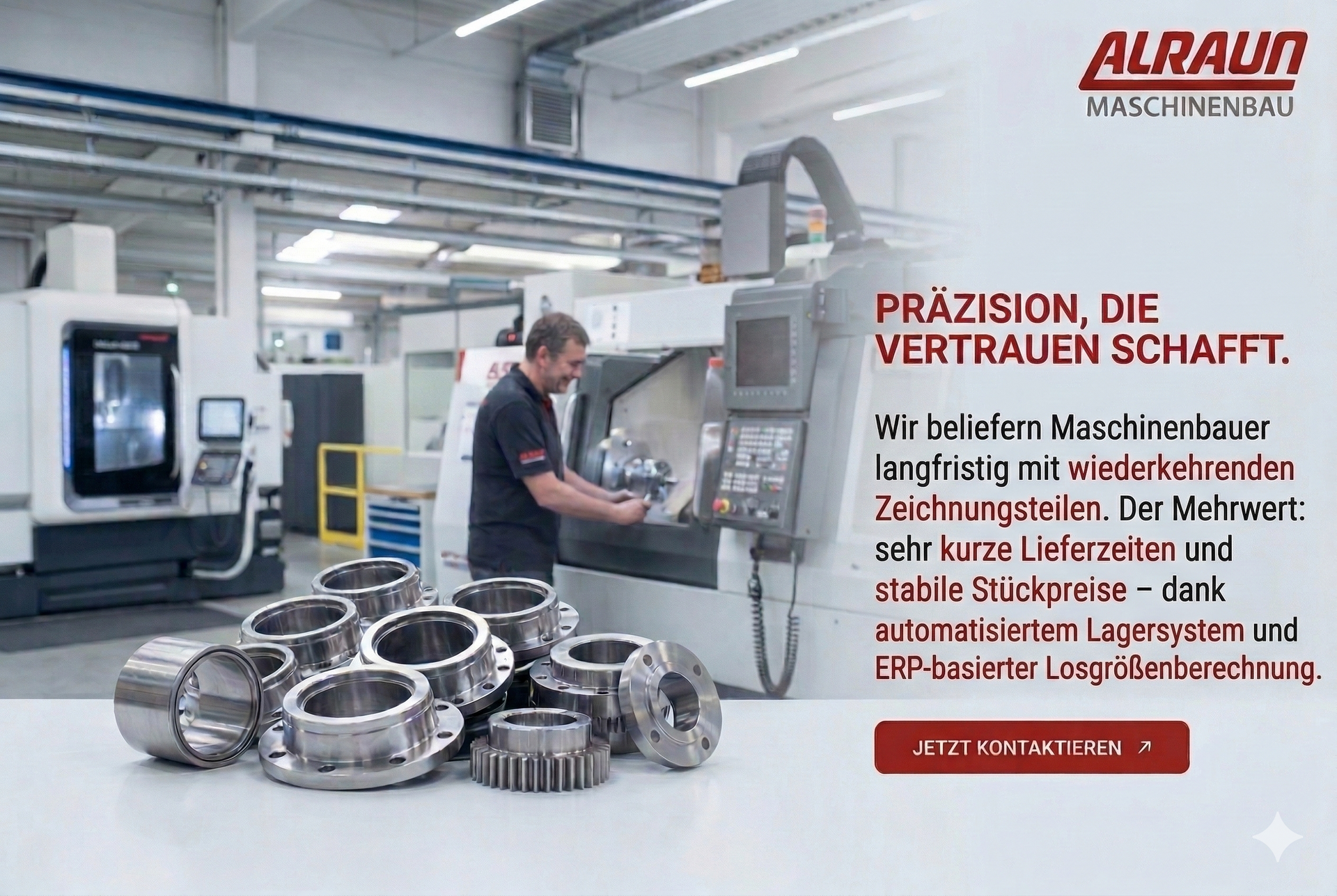 CNC Lohnfertigung von Drehteilen und Frästeilen in der Serienfertigung bei Alraun Maschinenbau