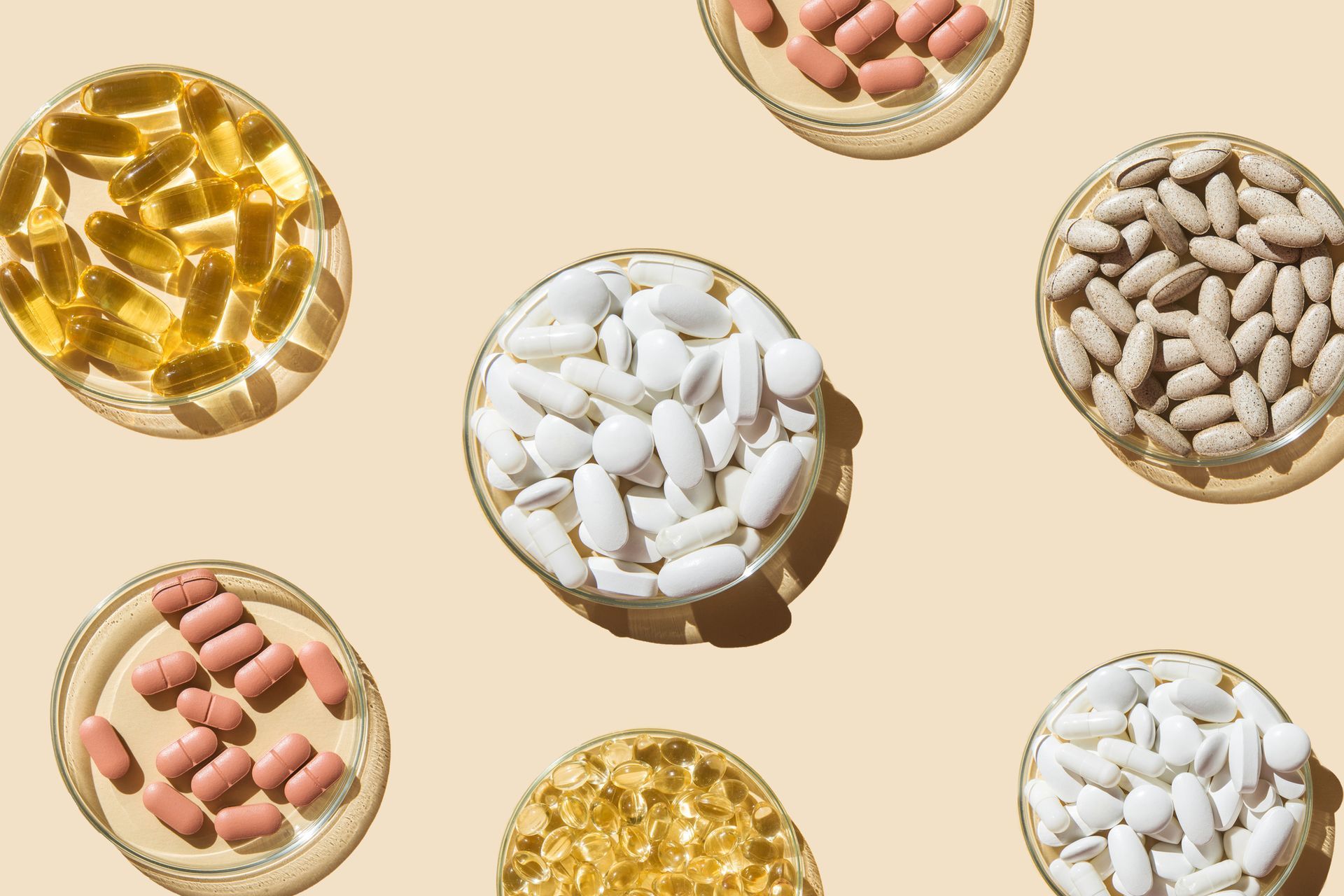Various pills and capsules.
