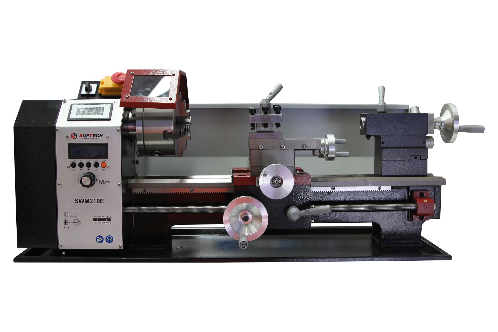 A lathe is sitting on top of a table in a room.