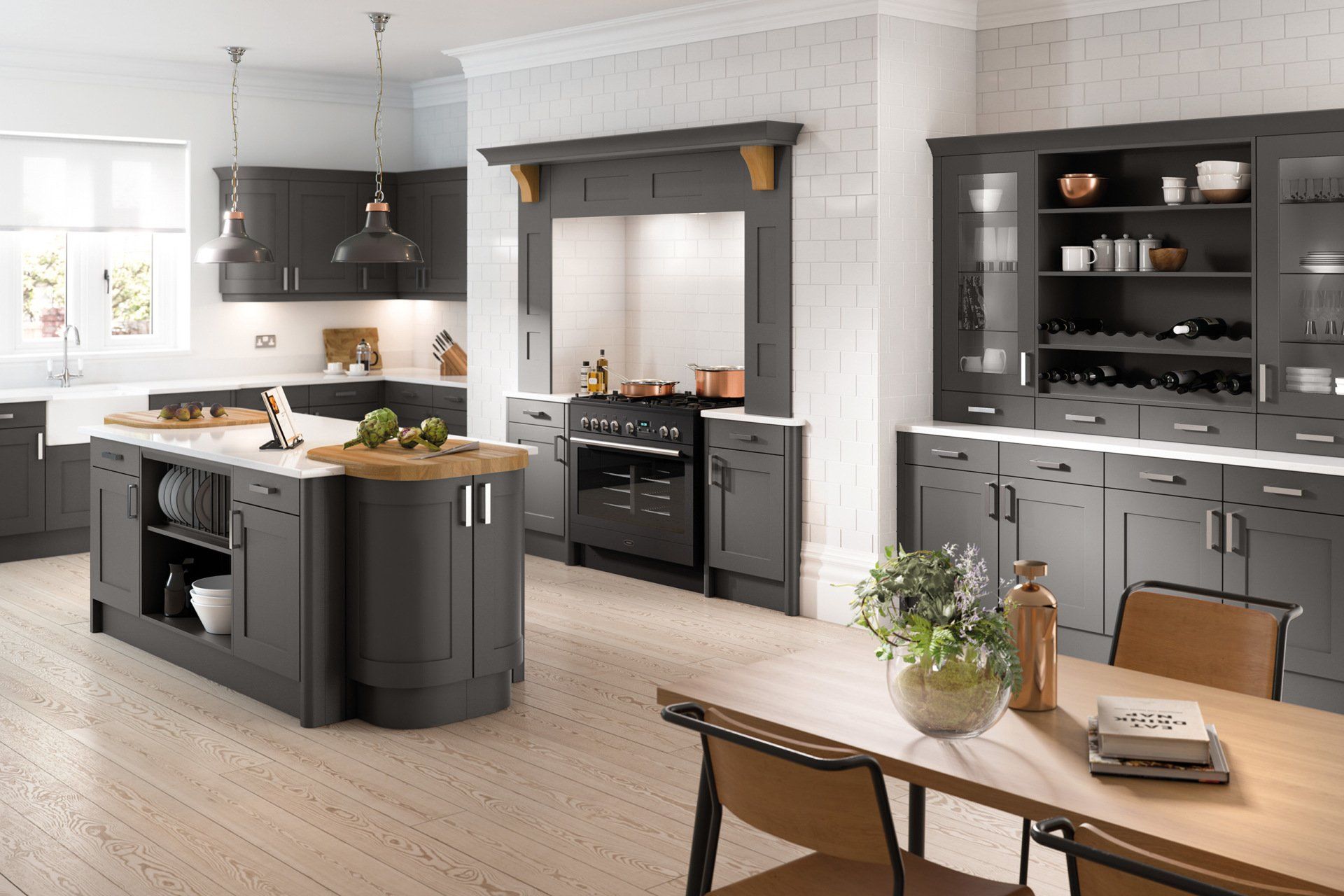 Oxford anthracite kitchen with island designed by Rivers Kitchen Co