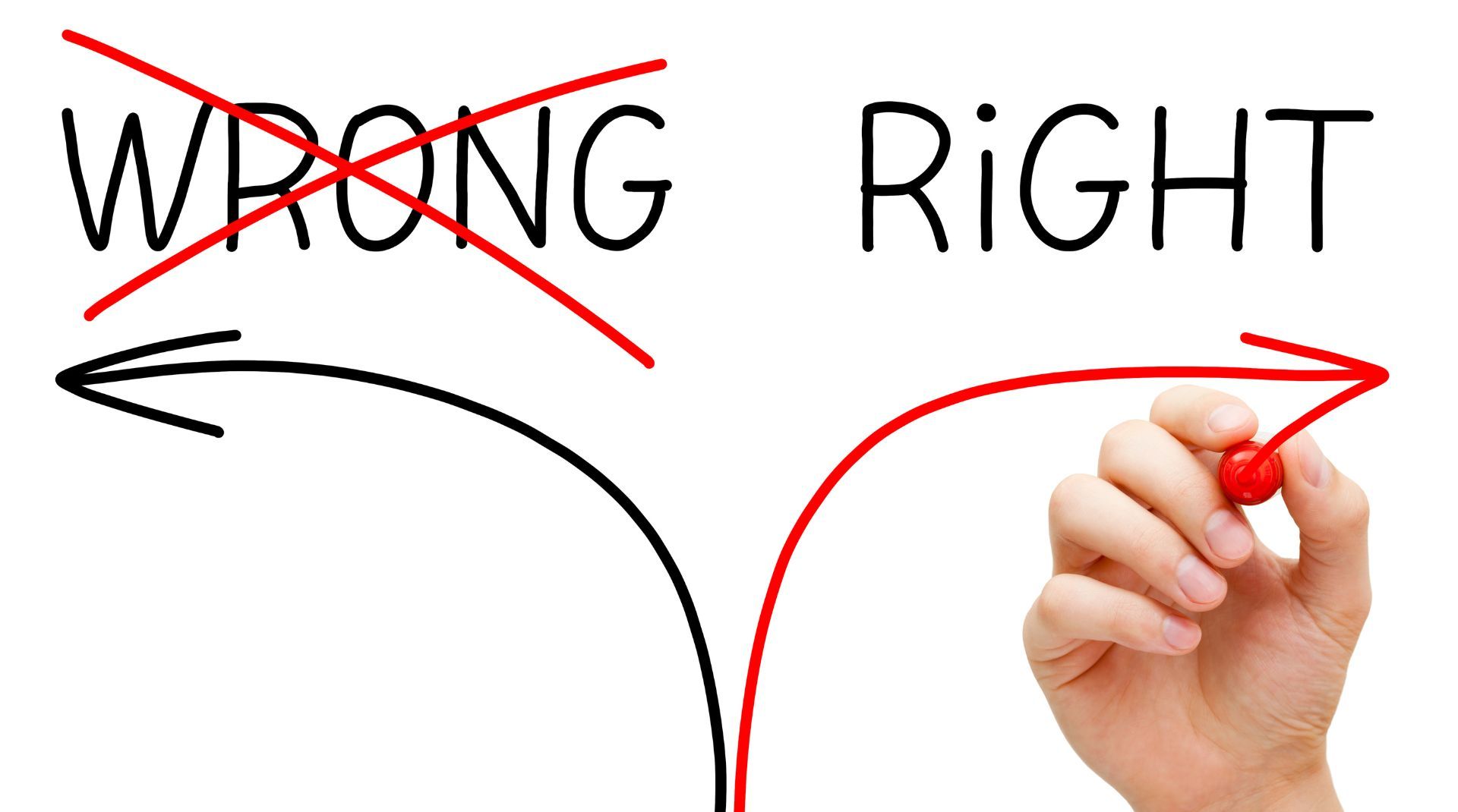 Person's hand drawing a red arrow pointing toward 