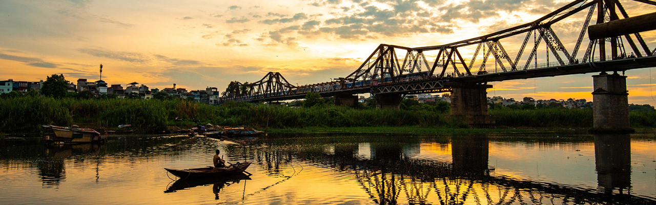 Long Bien Bridge at sunset