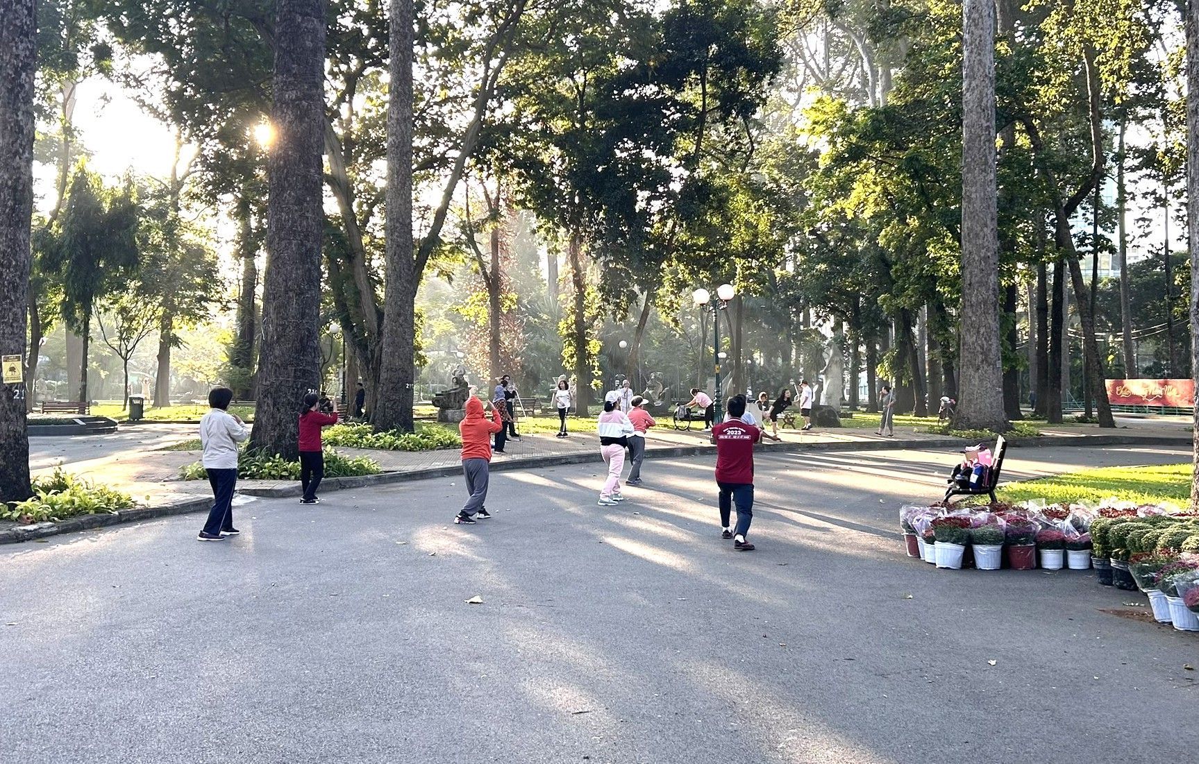 Vietnamese enjoying taichi at Tao Dan park in the morning Travelmates tour
