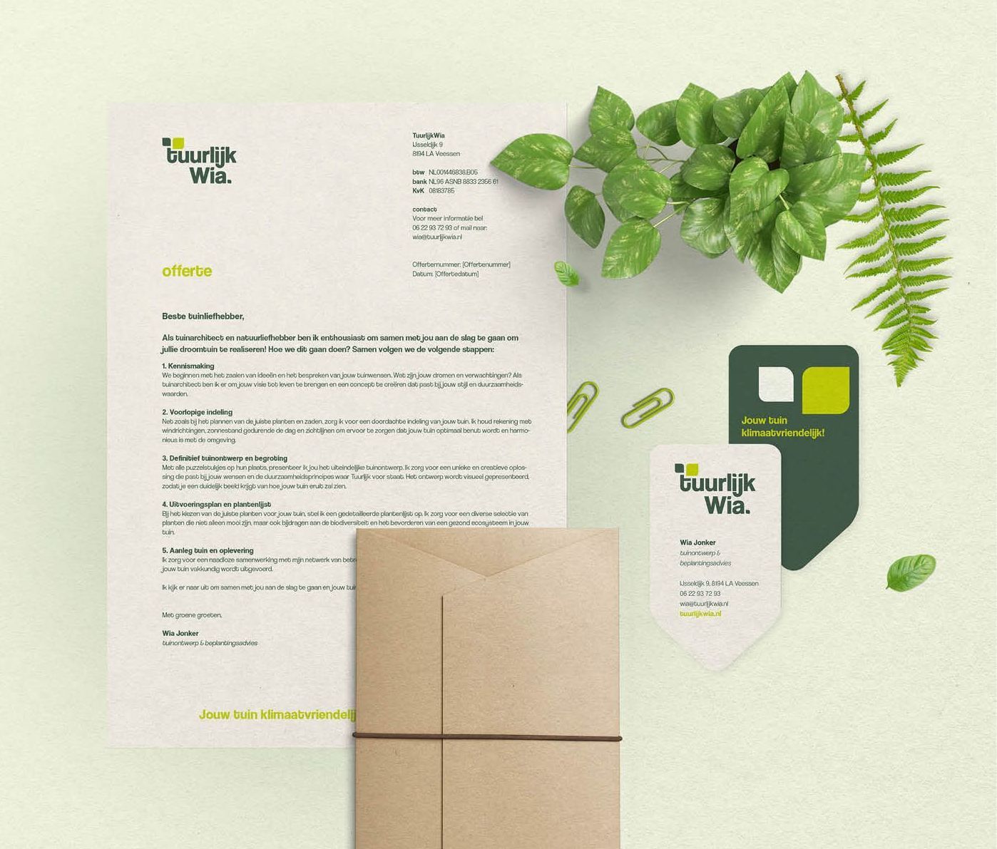 Voorbeeld van de correspondentie middelen van het merk TuurlijkWia, ontwikkeld door Sparkblue.