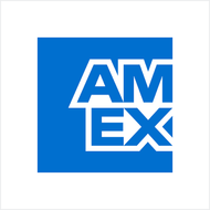 American Express blue logo with white AMEX text