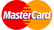 Mastercard logo with overlapping red and orange circles and white text