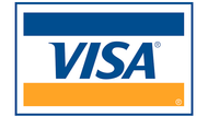 Visa logo in blue and orange on a white background with a blue border