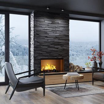 minimalist living room with fireplace