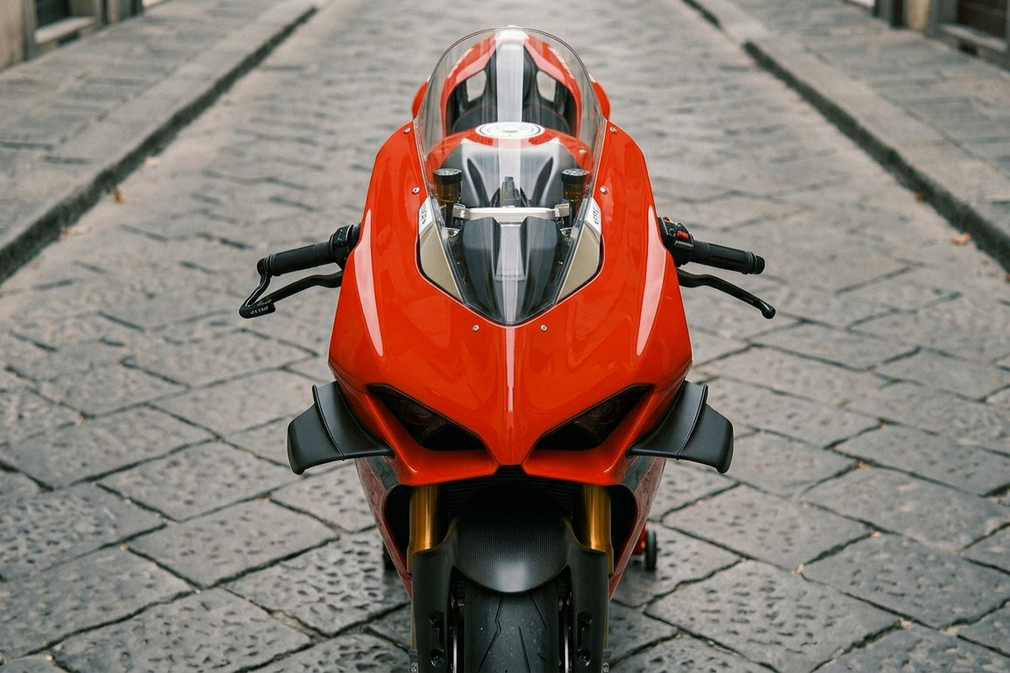 Una vista ravvicinata della parte anteriore di uno scooter nero e rosso, che mette in evidenza il faro rotondo e gli indicatori di direzione.