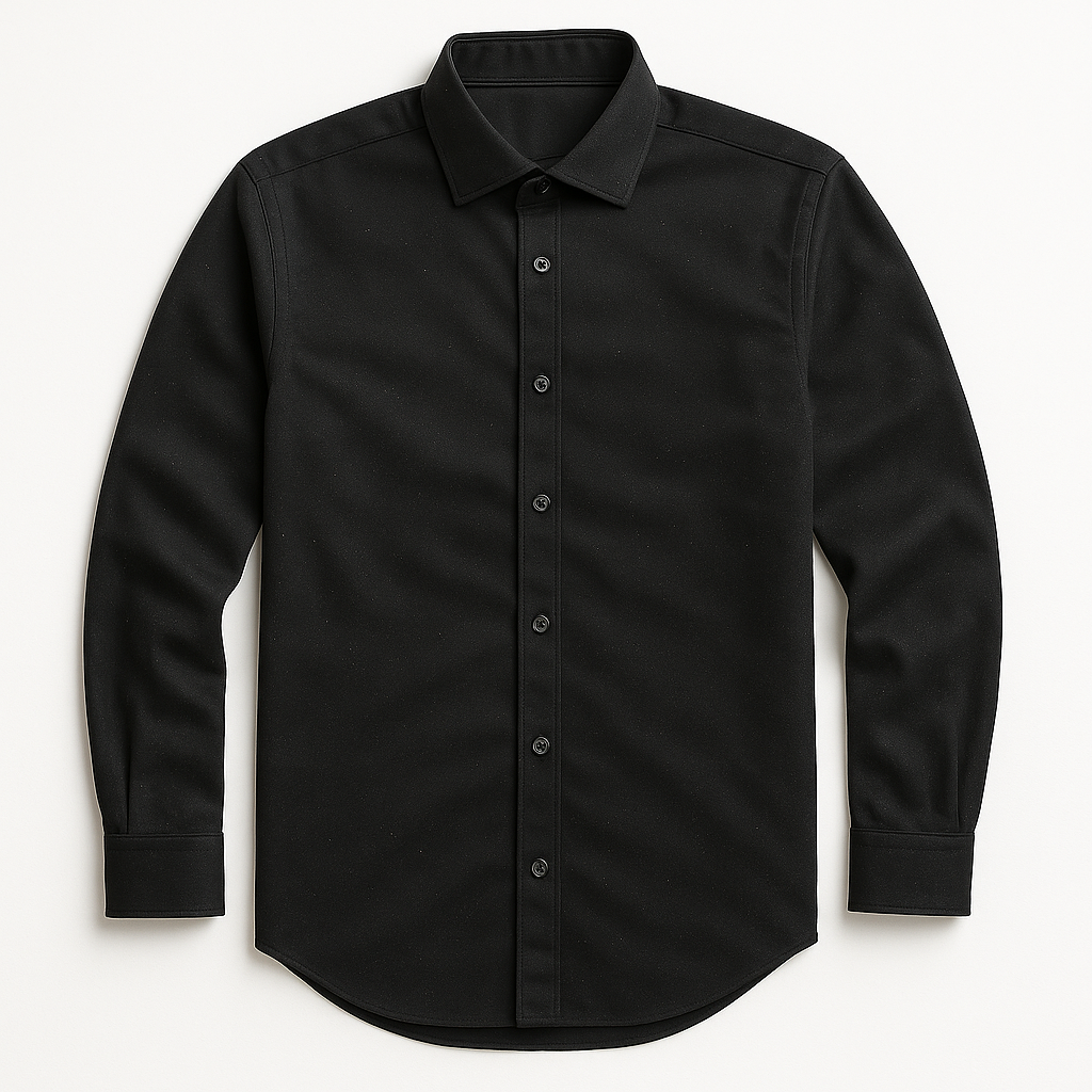 A black shirt with long sleeves and buttons