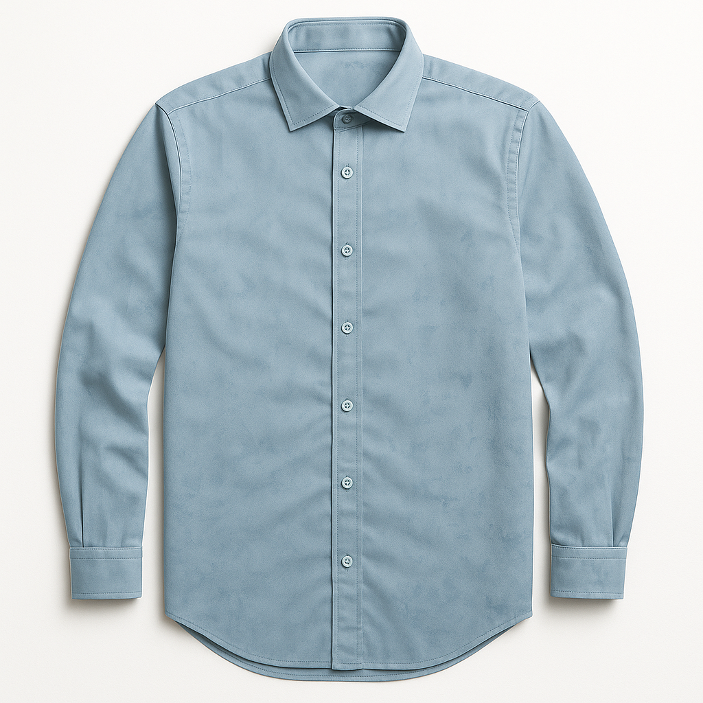 A light blue shirt with long sleeves and buttons