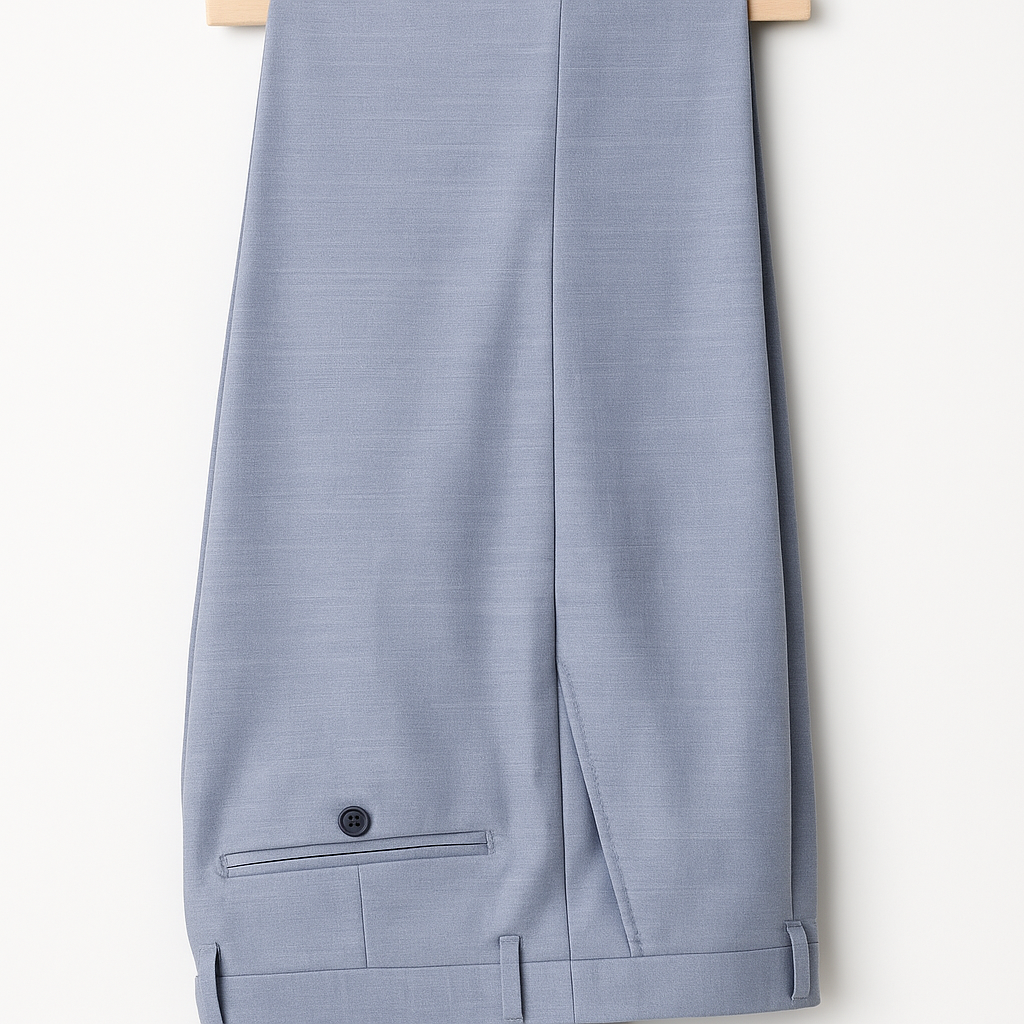 A light blue suit jacket with a blue pocket square