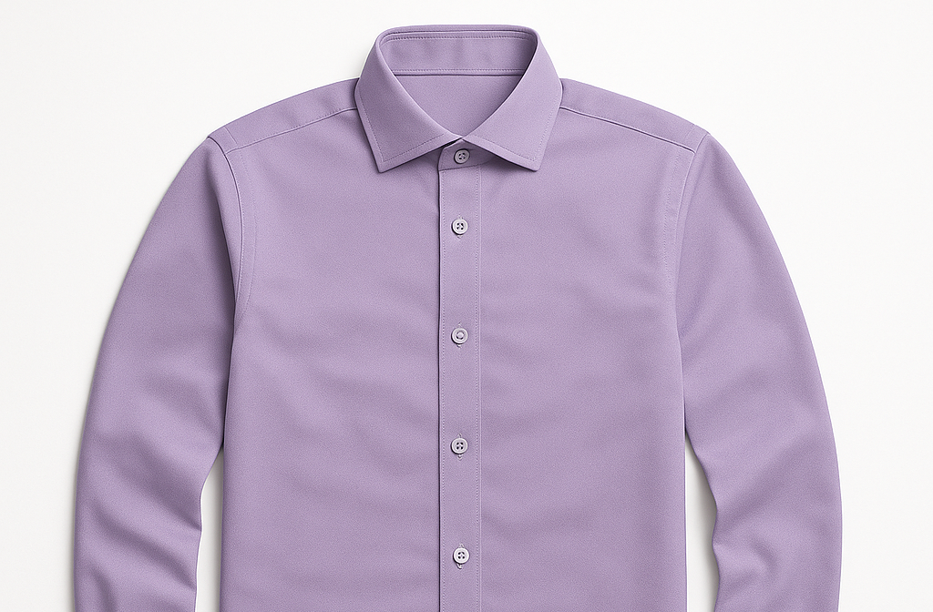 A purple shirt with long sleeves and white buttons
