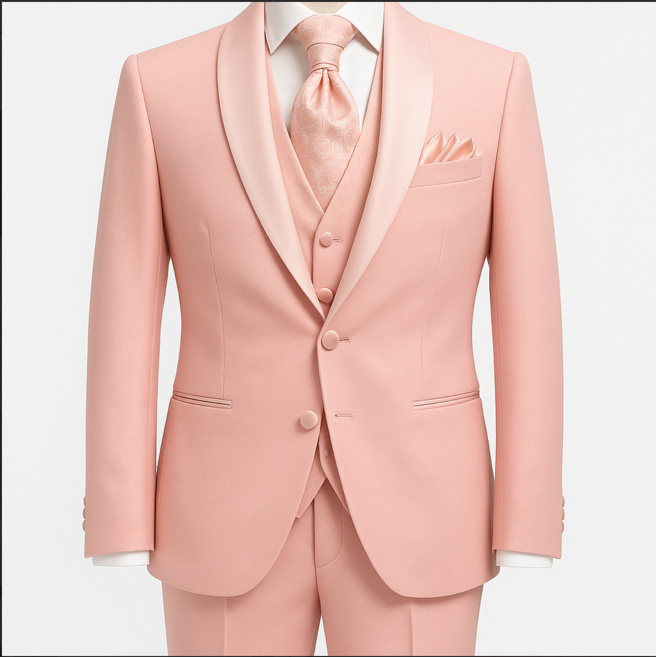 A man is wearing a pink suit and tie