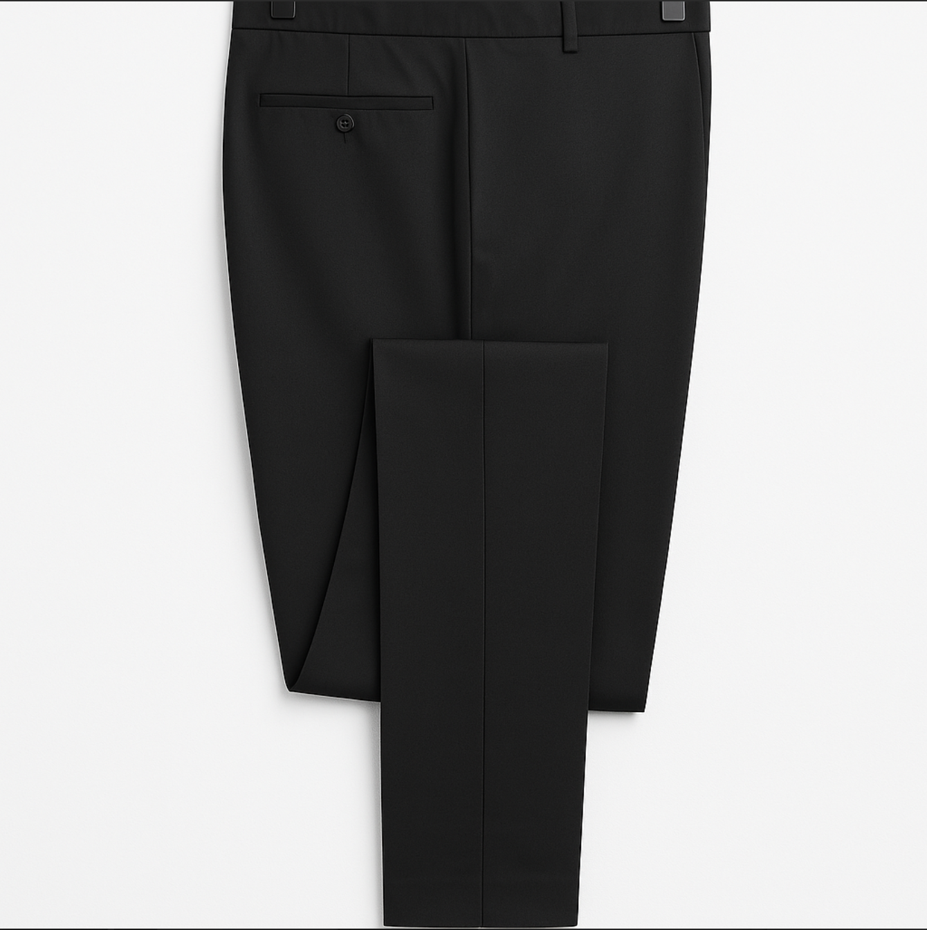 A black tuxedo jacket is shown on a white background